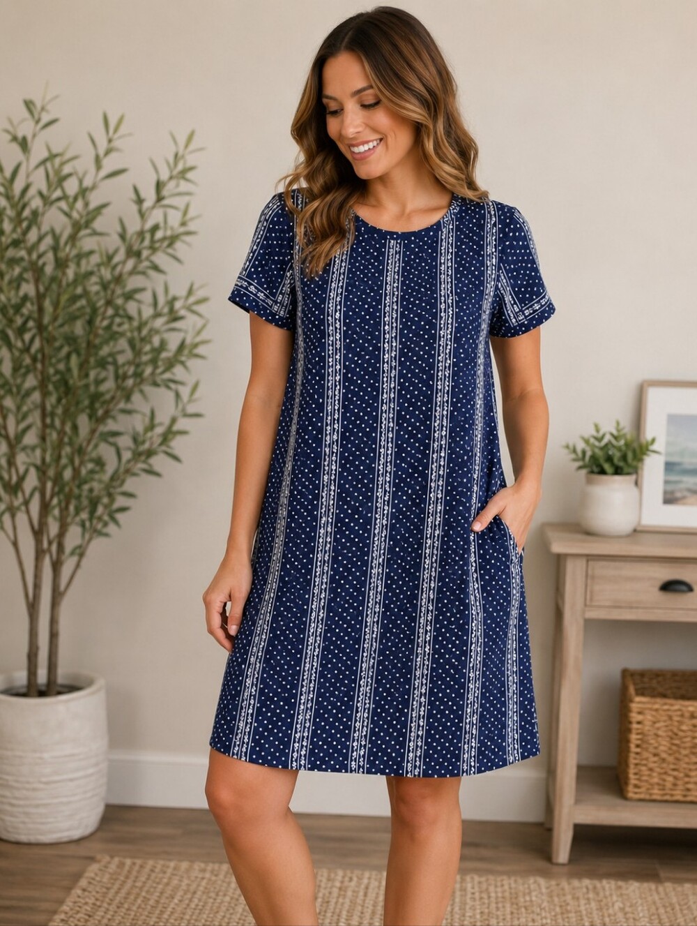 Old Navy Blue and White Dress